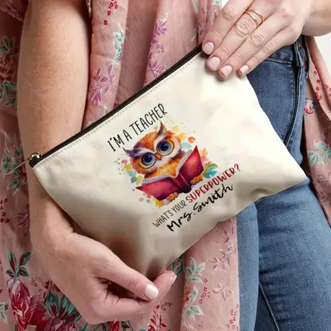 Segeltuch Make-up Tasche Kosmetiktasche Reißverschluss Reise Kulturbeutel Niedlicher Buchdruck Aufbewahrungstasche Für Damen