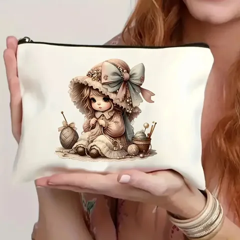 Trousse de Maquillage en Toile Gnome de Noël Pochette Cosmetique de Fête Organisateur de Toilette Voyage Portable Sac à Fermeture Éclair Cadeau