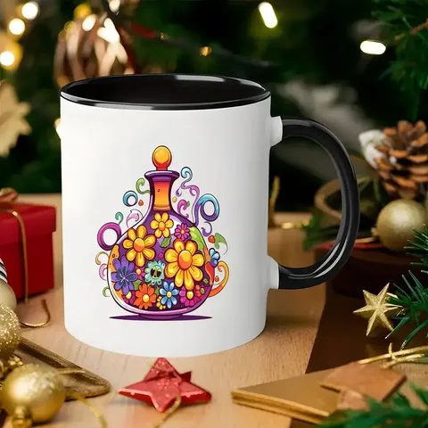 Ceramic Mug Office Drinkware Coffee Mug With Cute Cartoon Floral Print Microwave Safe Ceramic Mug For Daily Use