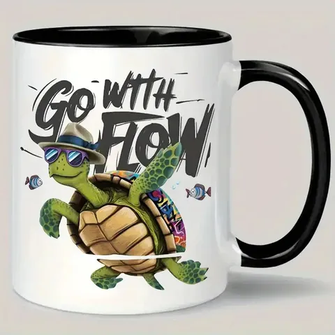 Ceramic Coffee Mug With Handle Black And White Classic Design Cute Cartoon Animal Floral Pattern Office Tea Cup
