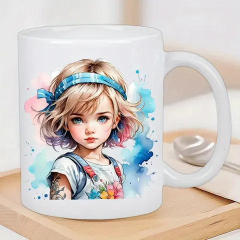 White Ceramic Coffee Mug Office Tea Cup with Cute Cartoon Print Dishwasher Microwave Safe Daily Drinkware Gift