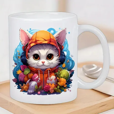 Weißer Keramischer Kaffeebecher Büro Trinkgeschirr Bedruckt Cartoon Grafik Tasse Mikrowellengeeignet Teetasse Geschenk