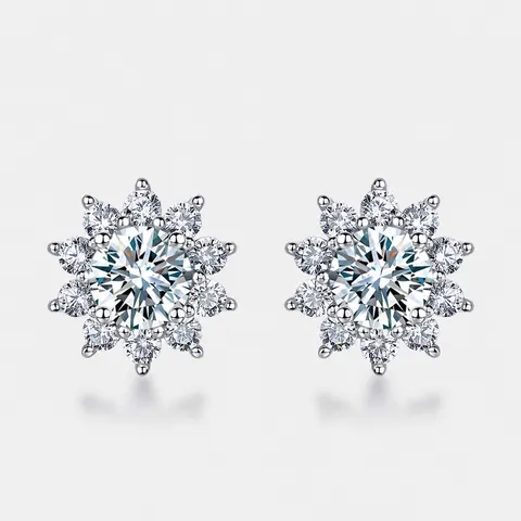 Luxueux Coréen Argent Sterling 925 Tournesol Diamant Cultivé Boucles d'Oreilles Clous Et Collier Pendentif Bijoux