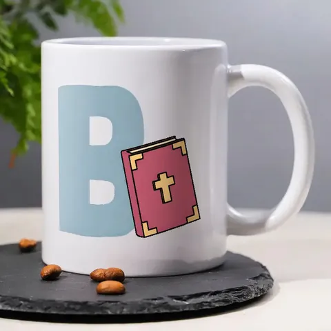 Ceramic Coffee Mug Modern Minimalist Office Drinking Cup With Alphabet Letter And Religious Print Daily Gift