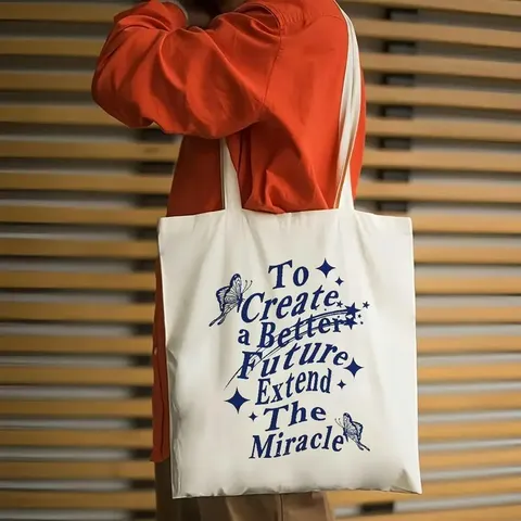 Borsa Tote in Tela Casual da Donna Grande Capacità Borsa a Tracolla Vintage con Stampa di Lettere Borsa della Spesa Quotidiana