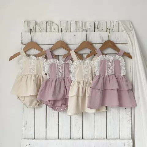 Estilo Coreano Niño Bebé Niñas Algodón Encaje Falda Escalonada Vestido con Tirantes Lindo Bordado Floral Vestido de Chaleco Princesa