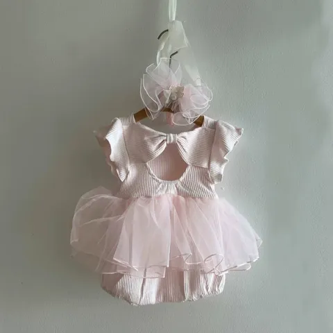 Bébé Filles Été Mignon Maille Nœud Papillon Manches Volants Barboteuse Nouveau-Né Mélange de Coton Couleur Unie Robe Princesse Body
