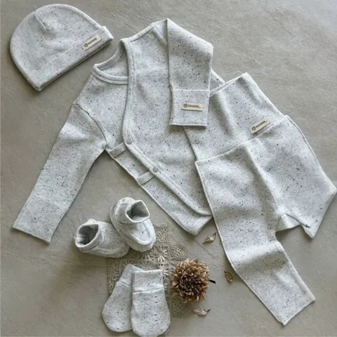 Baby Koreaanse Stijl Gekleurde Stippen Geribbeld Katoen Kimono Top En Hoge Taille Buikbescherming Broek Set Kleuter Lente Herfst Kleding