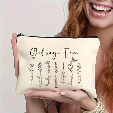 Floral Letter Printed Canvas Makeup Bag Waterproof Linen Coin Purse Casual Women Travel Storage Pouch Zipper Handbag