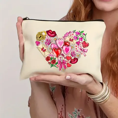 Canvas Cosmetic Bag Zipper Makeup Pouch Travel Toiletry Organizer Cute Printed Storage Bag For Women And Girls