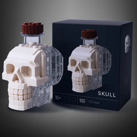 Creative Skull Strawberry Tequila Liquor Bottle Building Blocks Brick Toy Adult Decompression Desktop Decor