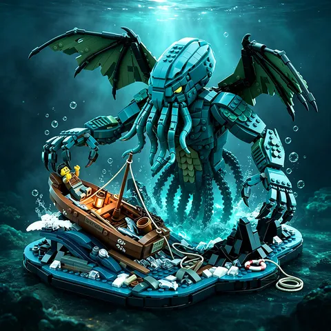Cthulhu Sea Monster Building Blocks Set ABS Plastic Dark Myth Monster Action Figure Model Collector Toy Trendy Bricks Gift