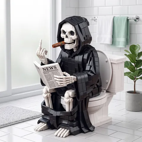 Grim Reaper Skull Building Blocks Toy Halloween Novelty Funny Desk Decoration ABS Plastic Toy Stress Relief Gift For Adults