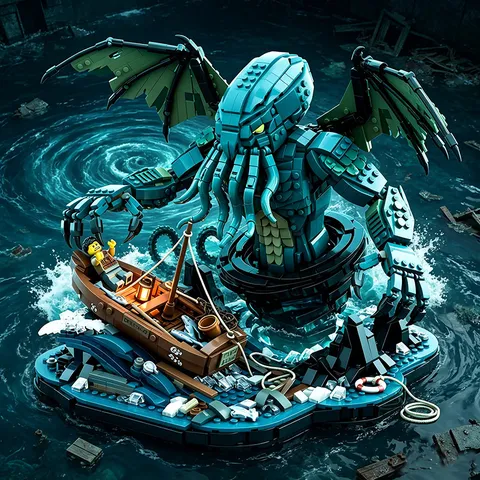 Cthulhu Sea Monster Building Blocks Set ABS Plastic Dark Myth Monster Action Figure Model Collector Toy Trendy Bricks Gift