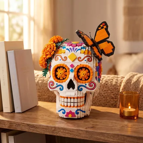 Day of the Dead Skull Building Blocks Mexican Carnival Skeleton Figurine DIY Creative Toy Holiday Gift Home Ornament