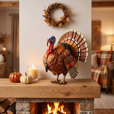 Thanksgiving Turkey Building Block Model American Autumn Harvest Theme Desktop Ornament Creative Plastic Brick Toy Gift