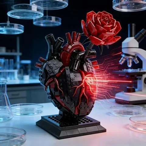Creative Mechanical Heart Red Rose Building Blocks Toy DIY Plastic Brick Model Desktop Ornament Gift For Adults