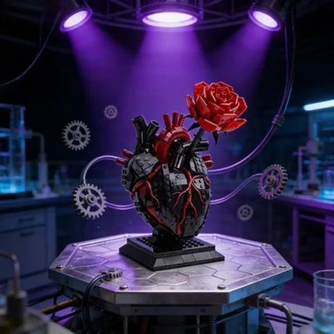 Creative Mechanical Heart Red Rose Building Blocks Toy DIY Plastic Brick Model Desktop Ornament Gift For Adults