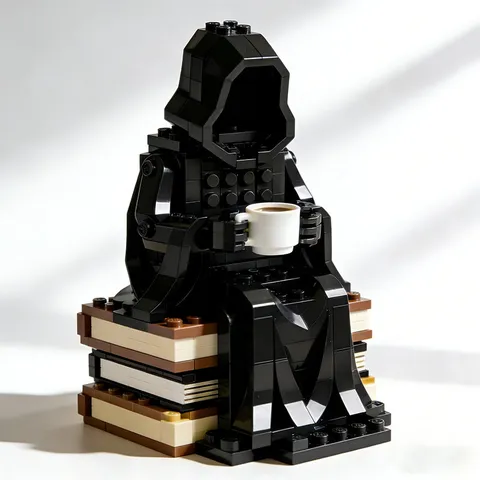 MOC Creative Building Blocks Mysterious Black Robed Man Holding Coffee Book Stack Figurine DIY Educational Toy