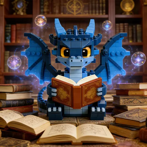 Creative Blue Dragon Building Blocks Toy Cute Animal Brick Set Educational Assembly Model Kids Desktop Decor