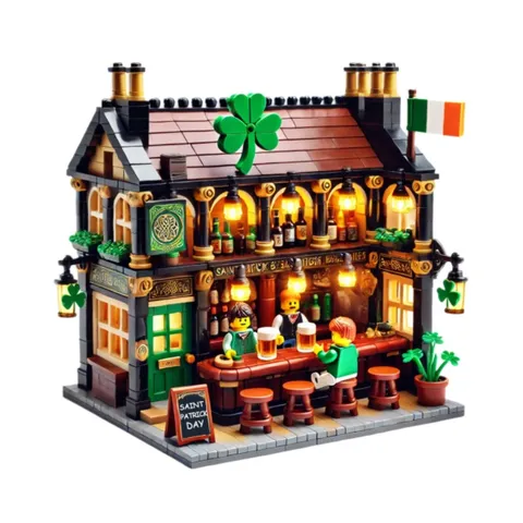 St. Patrick's Day Street View Building Blocks Toy Creative Architecture Pub Model DIY Plastic Bricks Gift