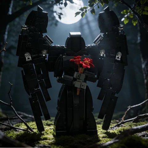 Dark Devil Building Blocks Toy Bouquet Holding Action Figure Plastic Assembly Bricks Trendy Collectible Desktop Ornament