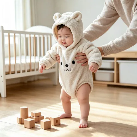 Baby Bear Embroidered Hooded Romper Thickened Double Sided Fleece Bodysuit For Infants Winter Warm Jumpsuit
