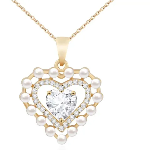 Elegant Titanium Steel Heart Pendant Necklace Luxurious Rhinestone Artificial Pearl Choker Chain Gold Silver Color Clavicle Necklace Fashion Women Jewelry