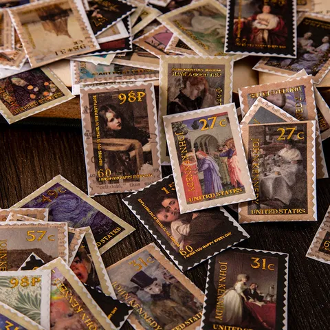 Vintage Retro Art Postage Stamp Stickers Washi Paper Decorative Scrapbooking Journal Diary DIY Craft Stickers