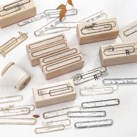 Sello De Goma De Madera Largo Vintage Borde Retro Impresión Diario Scrapbooking Papelería Sello Decorativo
