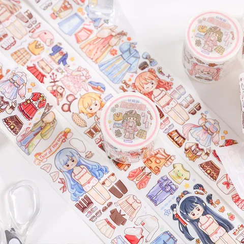 Washi Tape Magic Wardrobe Serie Cartoon Figuur Outfit Collage Decoratieve Plakband Voor Dagboek Scrapbook Handwerk