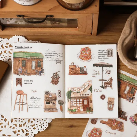 Vintage Washi Paper Stickers Aesthetic Decorative Stationery Set For Journal Scrapbooking Craft Supplies Green Field Cabin