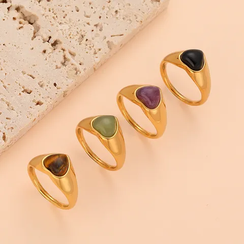 Minimalist Titanium Steel Tiger's Eye Heart Ring Cold Style Gold Plated Heart Shaped Finger Jewelry For Women Gift