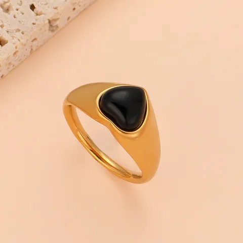 Minimalist Titanium Steel Tiger's Eye Heart Ring Cold Style Gold Plated Heart Shaped Finger Jewelry For Women Gift