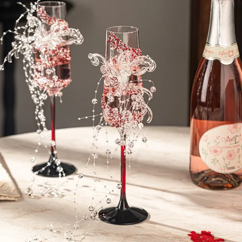 Luxury Crystal Butterfly Champagne Glass Glassware Rhinestone Inlaid Wine Glasses for Wedding Party Anniversary Banquet Gift