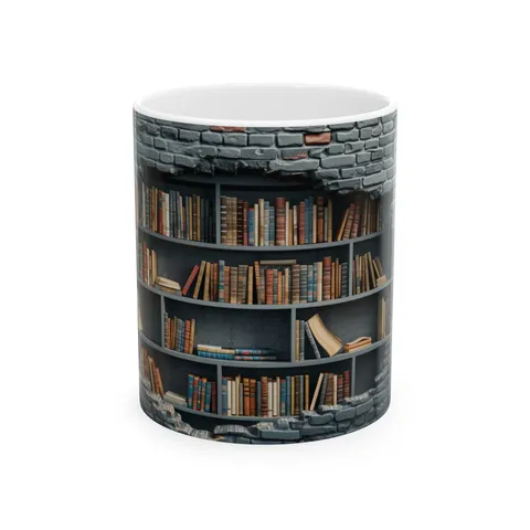 Modern Ceramic Mug With 3D Bookshelf Pattern Coffee Cup For Office And Home Daily Drinking Microwave Safe