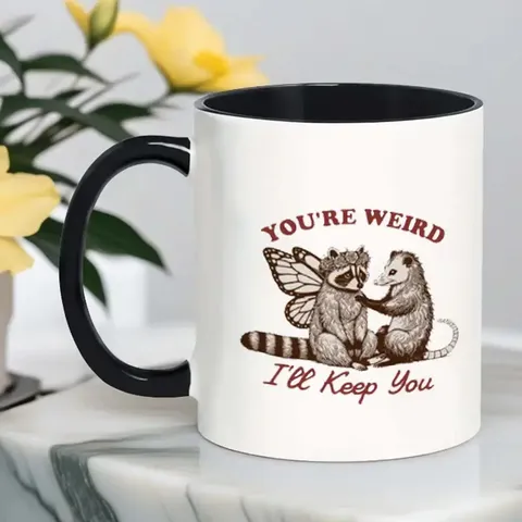 Taza de Café de Cerámica Minimalista Moderna Bicolor Blanco y Negro Taza de Té de Oficina Cita Divertida Taza Ilustrada Regalo