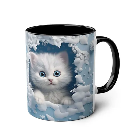 3D Cute Cat Ceramic Mug Office Coffee Cup With Colored Handle And Inner Wall Creative Animal Print Drinkware Gift