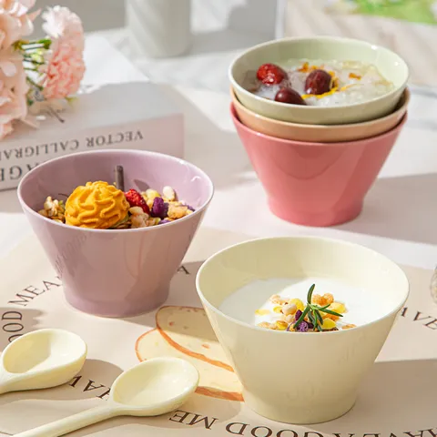 Bol à Riz en Céramique Moderne Minimaliste Style Crème Couleur Unie Bol à Soupe pour la Maison Restaurant Vaisselle
