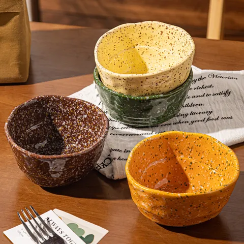 Bol à Riz en Céramique Créatif Design Encre Éclaboussée Bols à Salade Dessert Irréguliers Vaisselle de Cuisine à Domicile