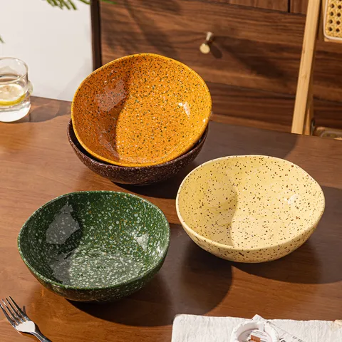 Bol à Salade en Céramique Créatif Bol à Soupe Éclaboussure d'Encre Passe au Micro-Ondes Vaisselle Déconstruite Grand Bol Pour Dîner
