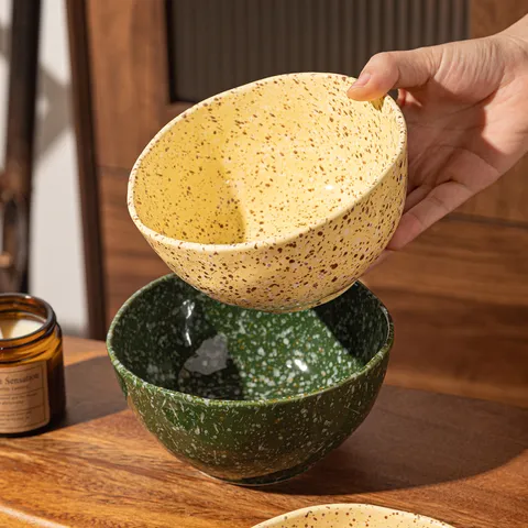 Bol à Yaourt en Céramique Éclaboussée d'Encre Couleur Sous Glaçure Créative Vaisselle de Ménage Bol à Salade pour Cuisine