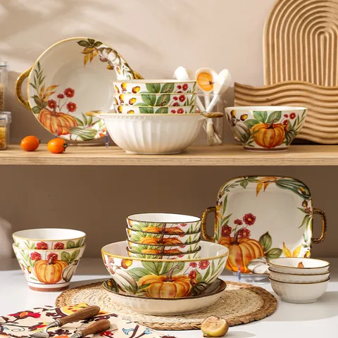 Vaisselle en Céramique Citrouille Nordique Ensemble Bol Assiette Cuillère