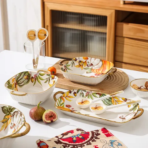 Vaisselle en Céramique Citrouille Nordique Ensemble Bol Assiette Cuillère