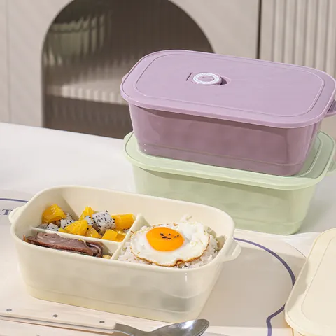 Cream Style Ceramic Compartment Lunch Box With Lid Microwave Safe Bento Box Portable Student Office Meal Prep Container