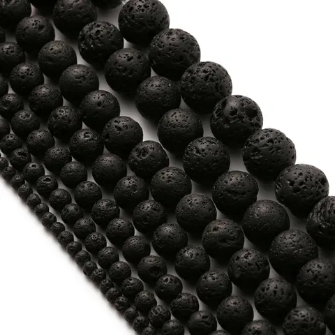 Natural Lava Stone Round Loose Beads Black Volcanic Rock Spacer Beads For DIY Bracelet Necklace Jewelry Making Craft Materials