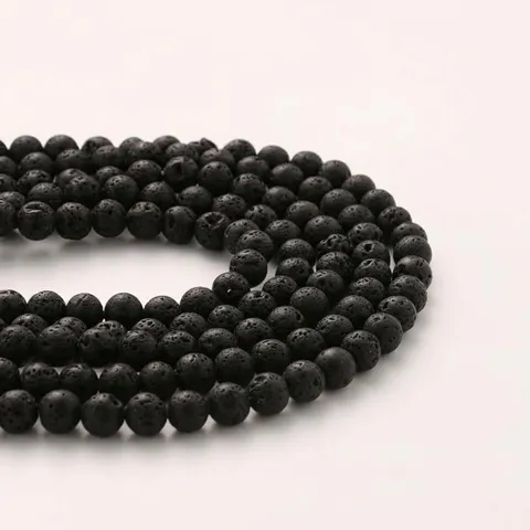Natural Lava Stone Round Loose Beads Black Volcanic Rock Spacer Beads For DIY Bracelet Necklace Jewelry Making Craft Materials