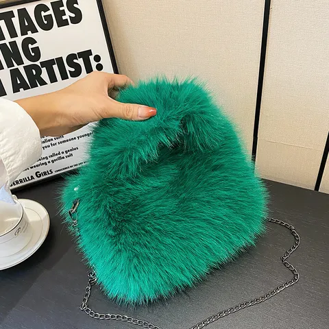 Sac à Bandoulière en Peluche pour Femmes Automne Hiver Doux Fourrure Crossbody Aisselle Sac à Main Couleur Unie
