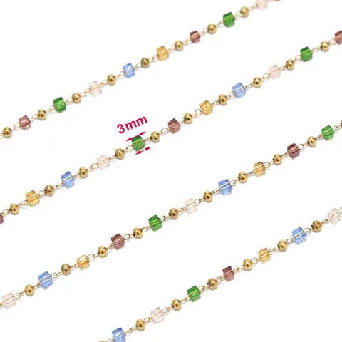 Stainless Steel Colorful Glass Beads Chain DIY Handmade Jewelry Making Findings Necklace Chain Craft Accessories