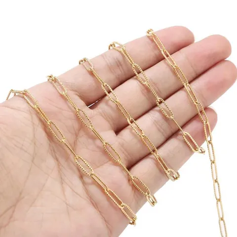 Stainless Steel Embossed Paperclip Chain Gold And Silver Plated Men Necklace DIY Jewelry Making Accessories